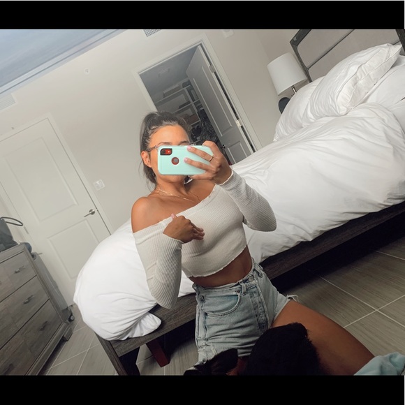 White Ribbed Long Sleeve Crop Top - Picture 1 of 3